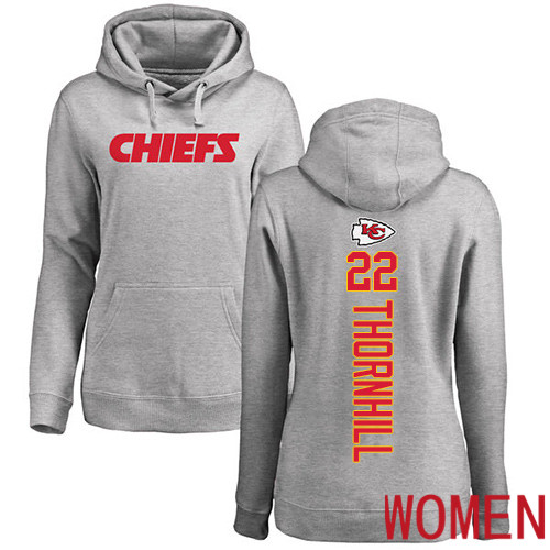 Women Football Kansas City Chiefs 22 Thornhill Juan Ash Backer Pullover Hoodie